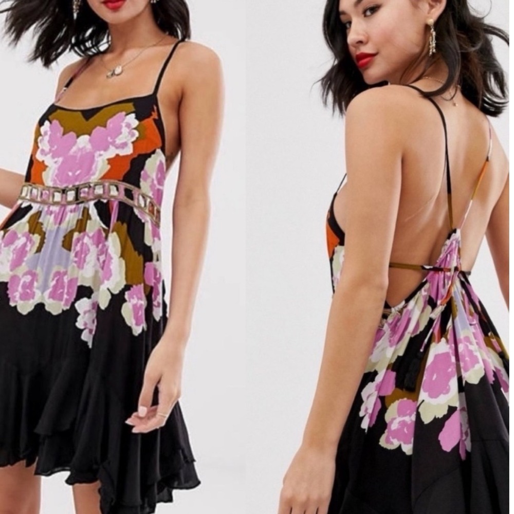 Free People Intimately Sweet Lucy Mini Slip‎ Dress Floral Ruffle Small